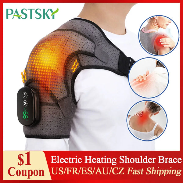 Electric Heated Shoulder Brace with Vibration Massage & LED Control