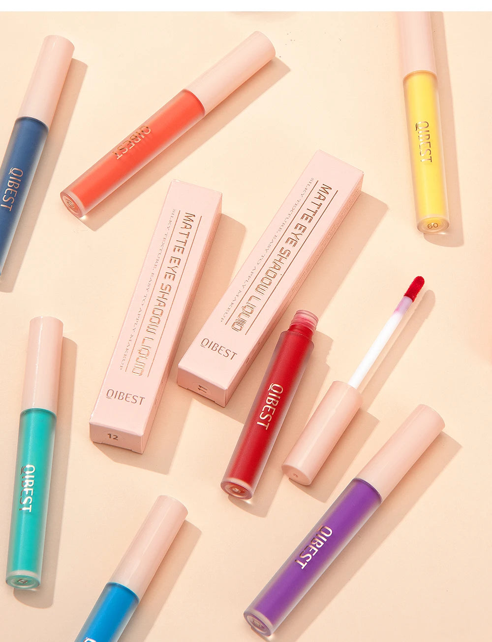 QIBEST 8 Color Matte Liquid Eyeshadow Stick Waterproof Long-Lasting Metallic Pigment Easy To Makeup Professional Eyeshadow Blush
