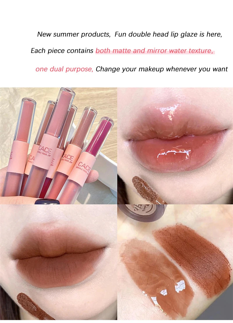 Double End Lip Glaze Full Gloss Mirror And Matte Velvet Long Term Color And Moisture Lip Gloss Anti Stain Cosmetic Lip Glaze