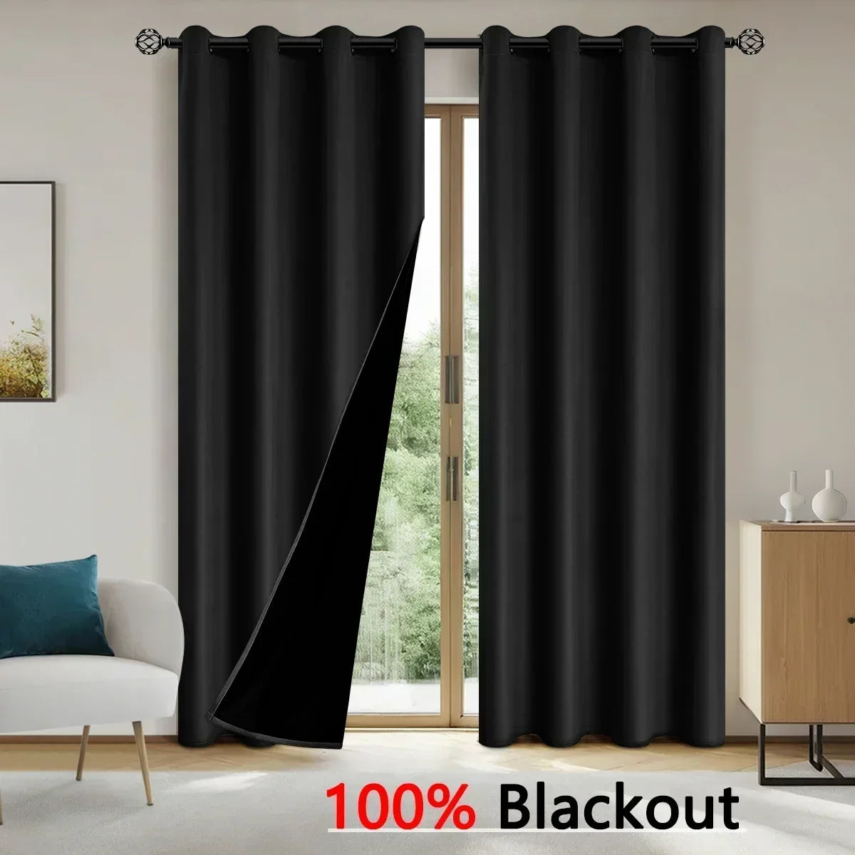 2pcs 100% Blackout Curtains, Thermal Insulated Window Drapes, Window Curtains for Living Room, Bedroom, Kitchen Home Decoration