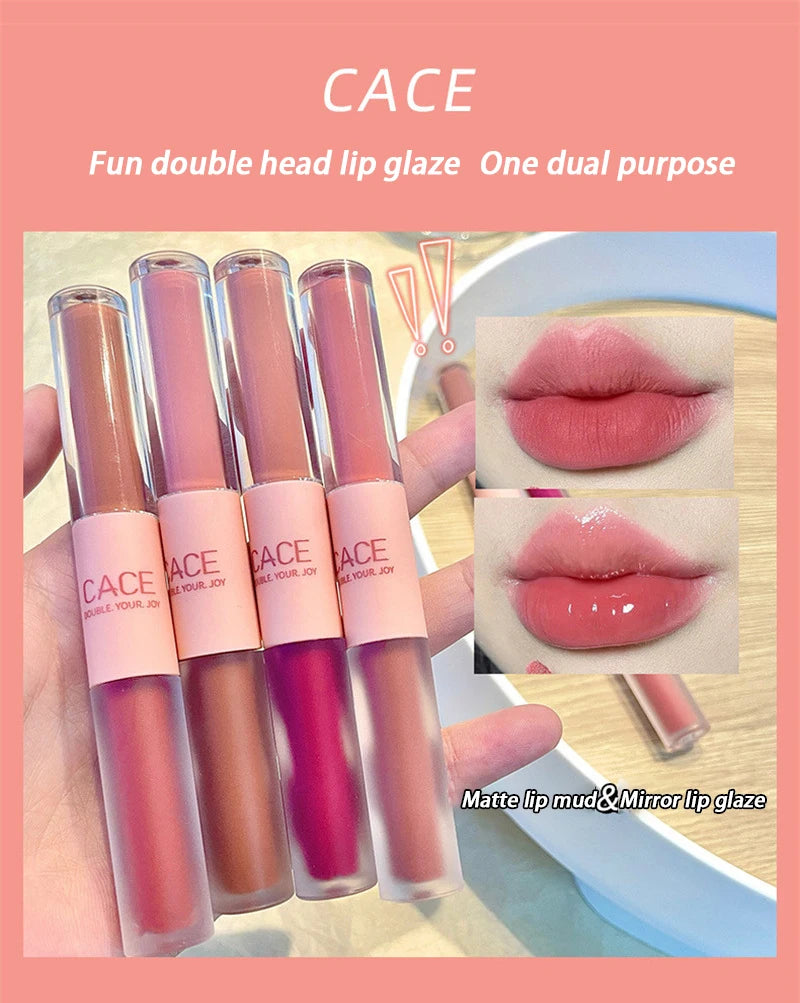 Double End Lip Glaze Full Gloss Mirror And Matte Velvet Long Term Color And Moisture Lip Gloss Anti Stain Cosmetic Lip Glaze