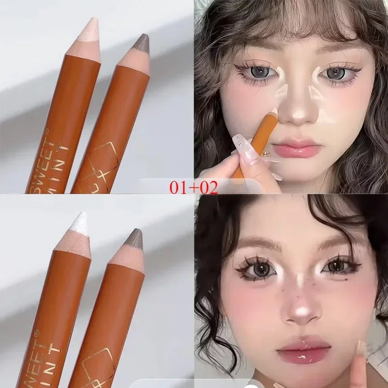 Double Head Face Contour Pen Matte White Highlighting Contour Stick Brightening Skin Tone Concealer Pencil Face Bronzers Makeup