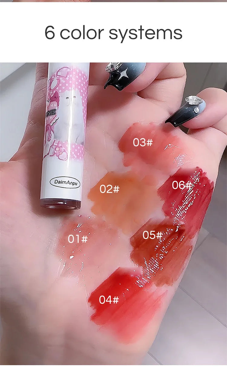Cute Cat Fun Mirror Lip Glaze Set 6 Colors Highly Pigmented Lip Stain Hydrating Glossy Lip Makeup Perfect Gift