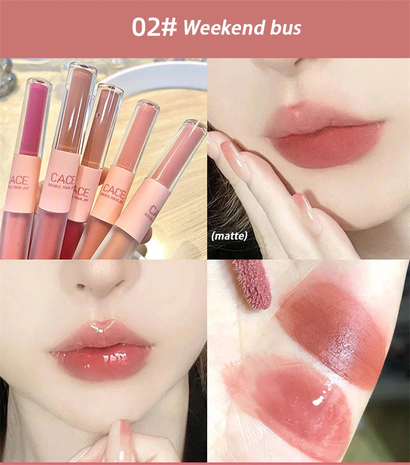 Double End Lip Glaze Full Gloss Mirror And Matte Velvet Long Term Color And Moisture Lip Gloss Anti Stain Cosmetic Lip Glaze