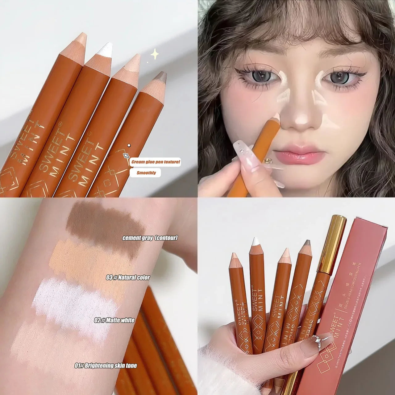 Double Head Face Contour Pen Matte White Highlighting Contour Stick Brightening Skin Tone Concealer Pencil Face Bronzers Makeup