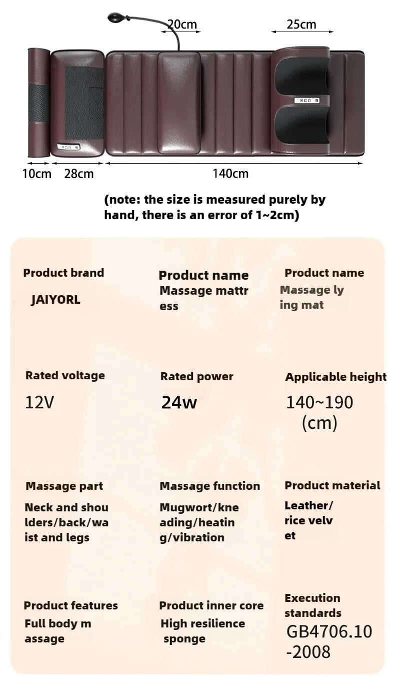 Massage Mattress Electric Full Body With Heating Hand Control Shoulder Neck Waist Airbag Back Kneading vibration Massage Cushion