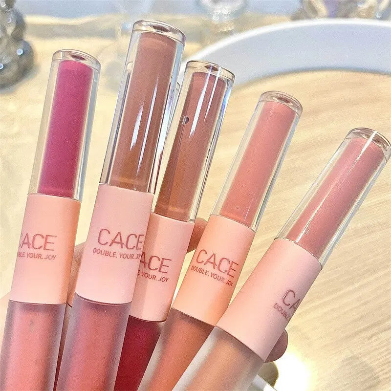 Double End Lip Glaze Full Gloss Mirror And Matte Velvet Long Term Color And Moisture Lip Gloss Anti Stain Cosmetic Lip Glaze