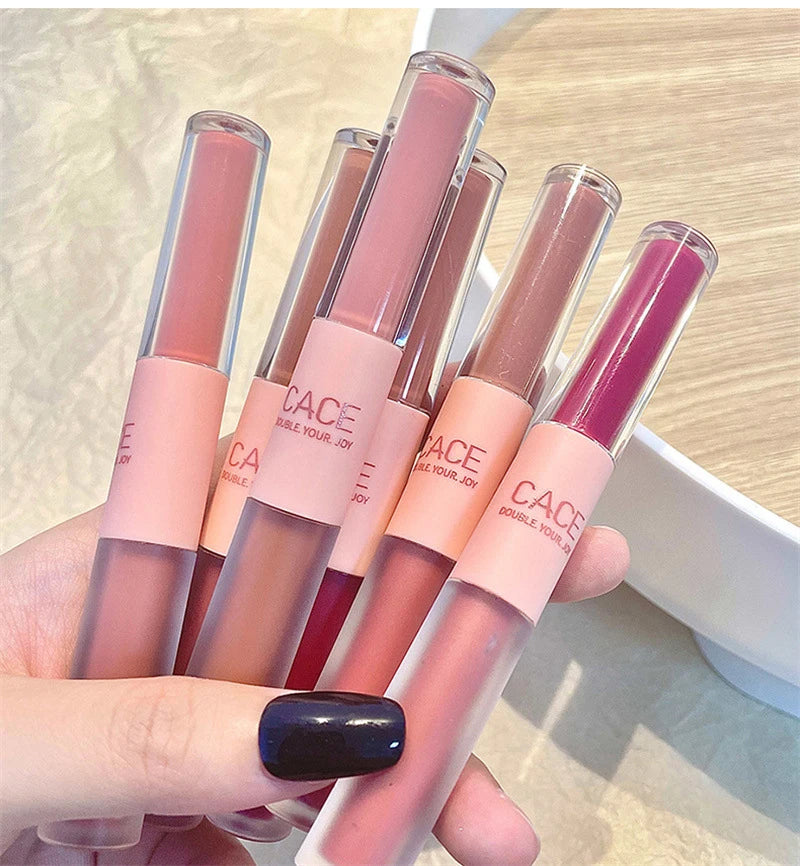 Double End Lip Glaze Full Gloss Mirror And Matte Velvet Long Term Color And Moisture Lip Gloss Anti Stain Cosmetic Lip Glaze