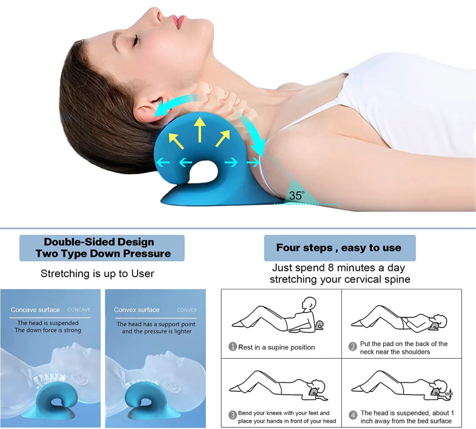 Neck and Shoulder Relaxer Corrector Vertebra Massager Cloud Pillow Cervical Stretcher Acupressure Point Relief Pain Traction