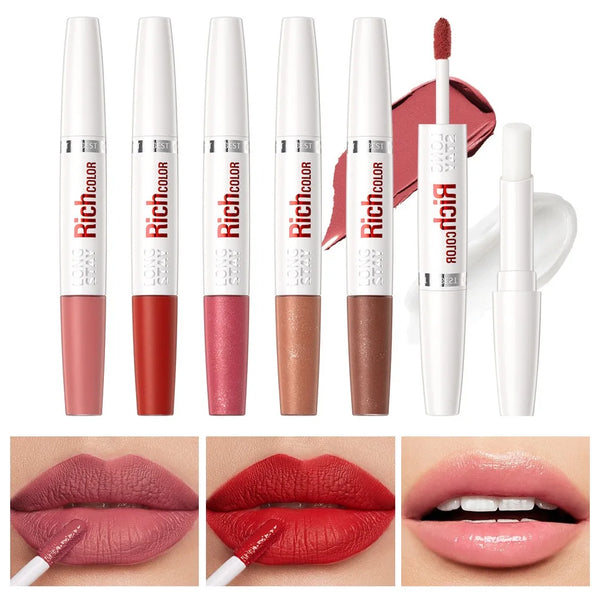 8-Color Waterproof Double-Ended Matte & Hydrating Lip Gloss
