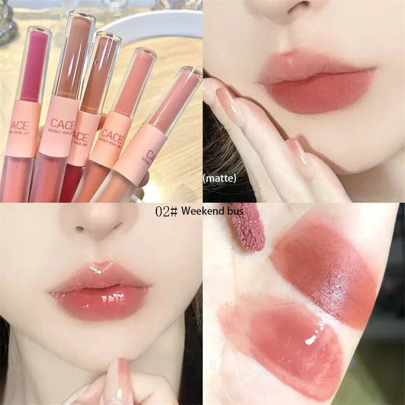 Double End Lip Glaze Full Gloss Mirror And Matte Velvet Long Term Color And Moisture Lip Gloss Anti Stain Cosmetic Lip Glaze