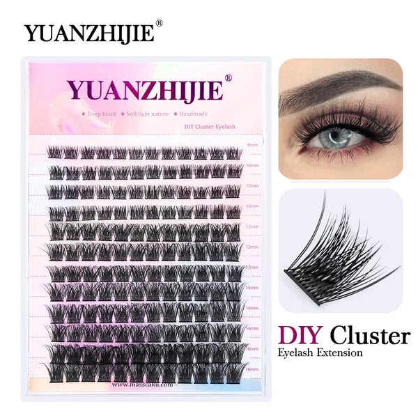 UANZHIJIE DIY Cluster Eyelash Extensions – 12-Line Dovetail Lashes