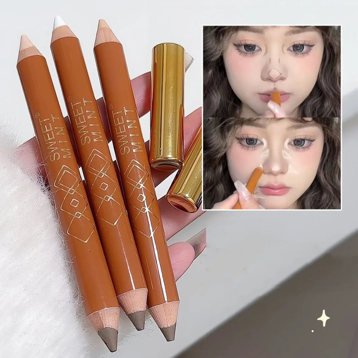 Double Head Face Contour Pen Matte White Highlighting Contour Stick Brightening Skin Tone Concealer Pencil Face Bronzers Makeup