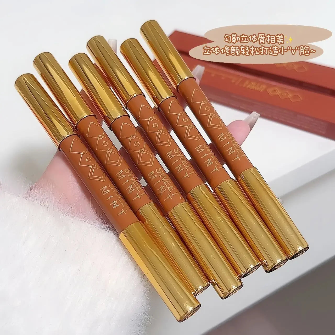 Double Head Face Contour Pen Matte White Highlighting Contour Stick Brightening Skin Tone Concealer Pencil Face Bronzers Makeup
