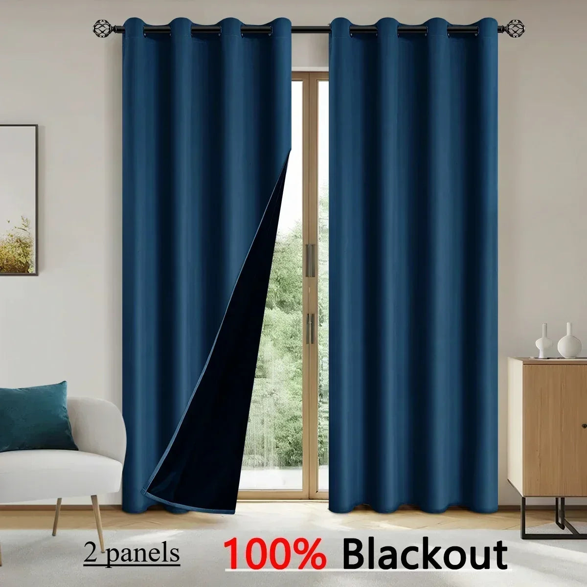 2pcs 100% Blackout Curtains, Thermal Insulated Window Drapes, Window Curtains for Living Room, Bedroom, Kitchen Home Decoration