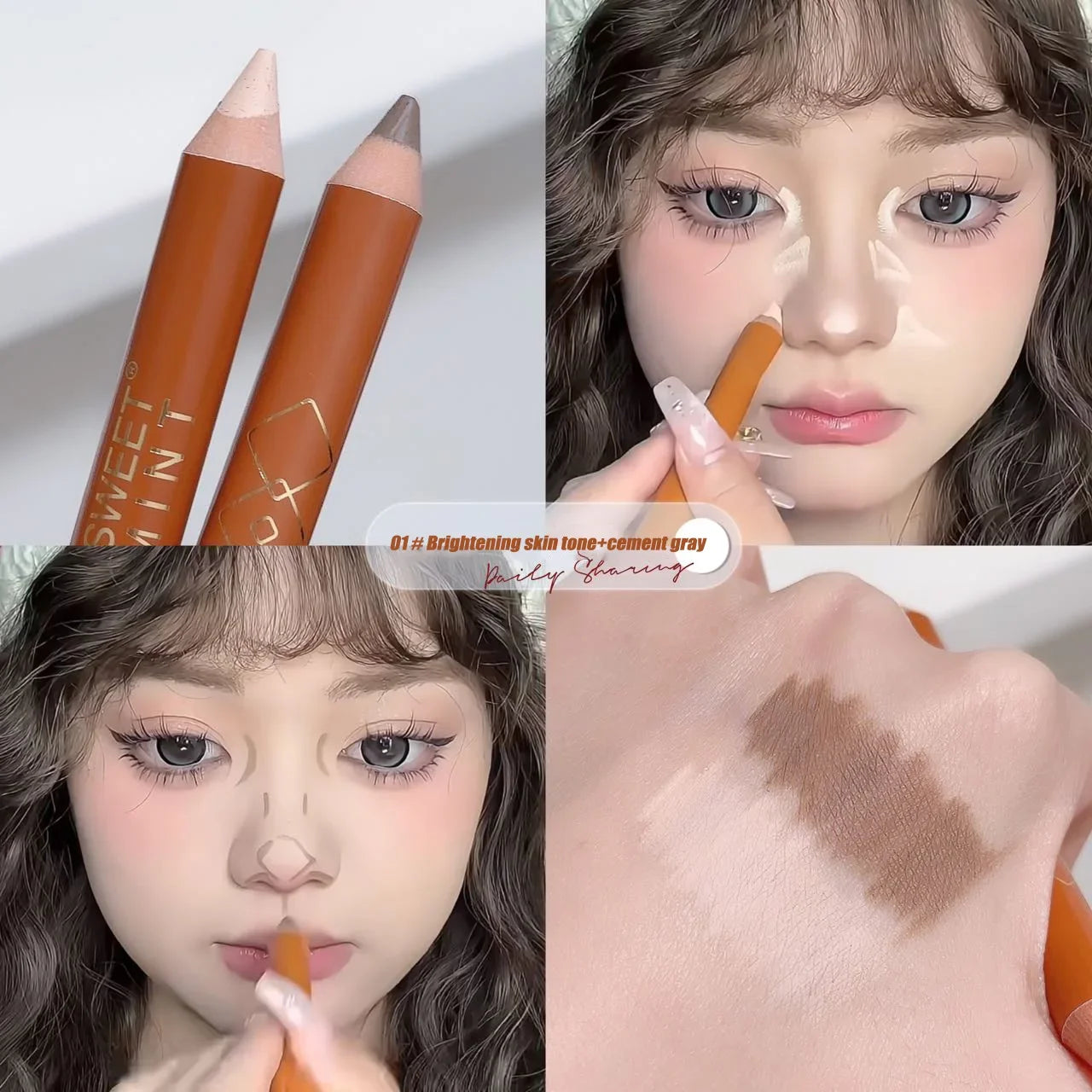 Double Head Face Contour Pen Matte White Highlighting Contour Stick Brightening Skin Tone Concealer Pencil Face Bronzers Makeup