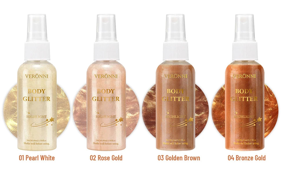 Liquid body highlighting shimmer oil makeup 4 Color Glitter Spray Oil Lotion glow cosmetics Glow Body Glitter Spray Oil Lotion