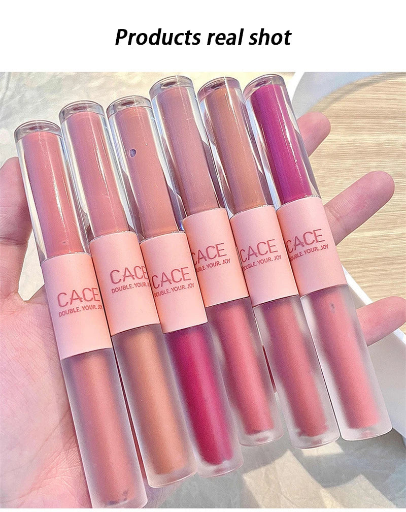 Double End Lip Glaze Full Gloss Mirror And Matte Velvet Long Term Color And Moisture Lip Gloss Anti Stain Cosmetic Lip Glaze