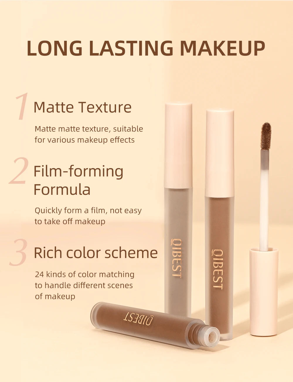 QIBEST 8 Color Matte Liquid Eyeshadow Stick Waterproof Long-Lasting Metallic Pigment Easy To Makeup Professional Eyeshadow Blush