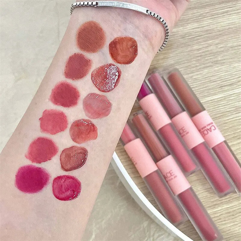 Double End Lip Glaze Full Gloss Mirror And Matte Velvet Long Term Color And Moisture Lip Gloss Anti Stain Cosmetic Lip Glaze