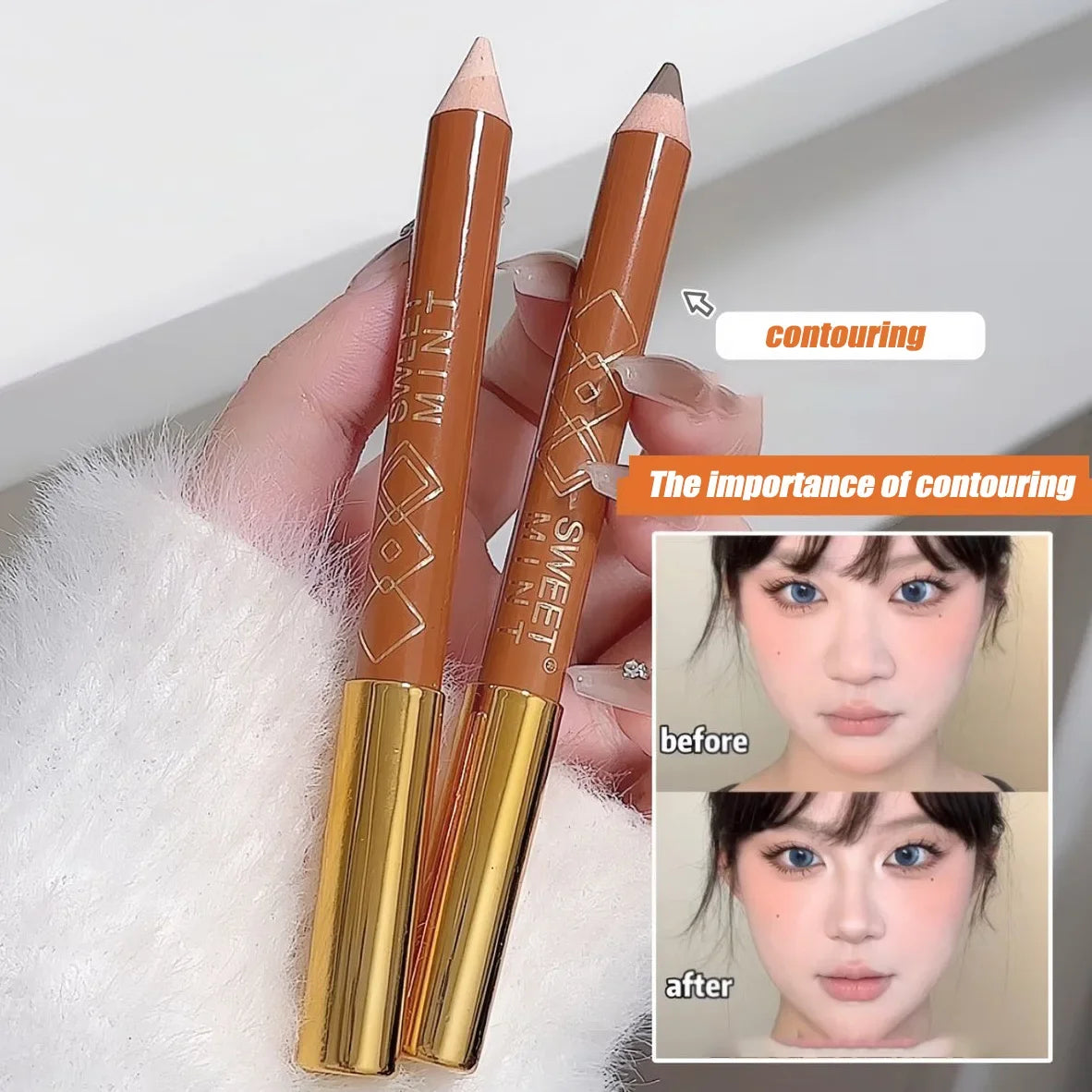 Double Head Face Contour Pen Matte White Highlighting Contour Stick Brightening Skin Tone Concealer Pencil Face Bronzers Makeup
