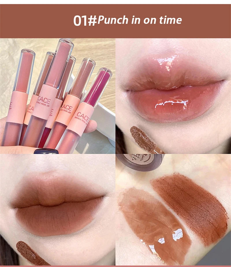 Double End Lip Glaze Full Gloss Mirror And Matte Velvet Long Term Color And Moisture Lip Gloss Anti Stain Cosmetic Lip Glaze