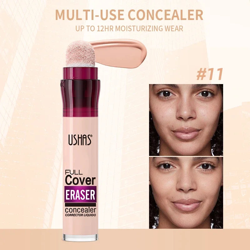 USHAS 12color Sponge Head Concealer For Dark Circles Tears Freckles Corrector Acne High-end Makeup Natural Skin Makeup Cosmetics