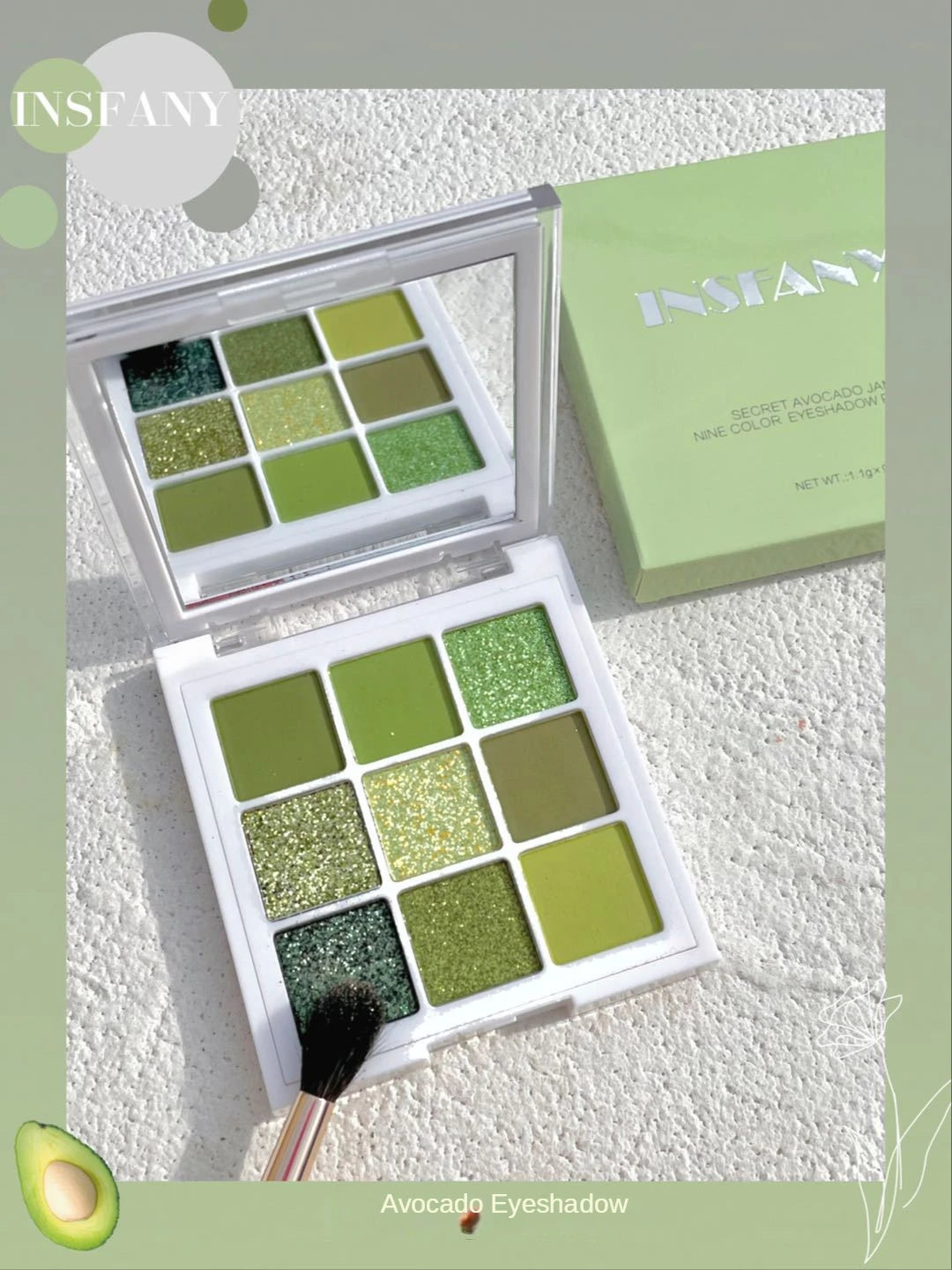 New Avocados Green Pearlescent Eyeshadow Palette Guacamole Glitter Sequins Brighten Eye Grooming Female Cosmetic Makeup Palette