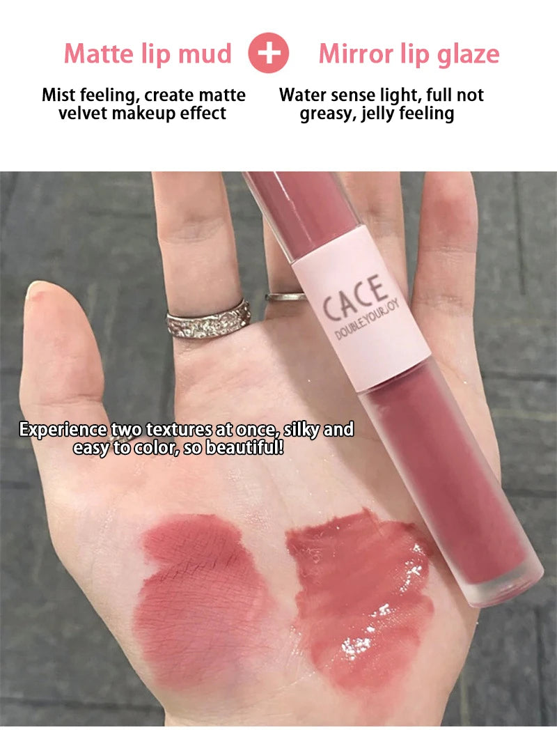 Double End Lip Glaze Full Gloss Mirror And Matte Velvet Long Term Color And Moisture Lip Gloss Anti Stain Cosmetic Lip Glaze