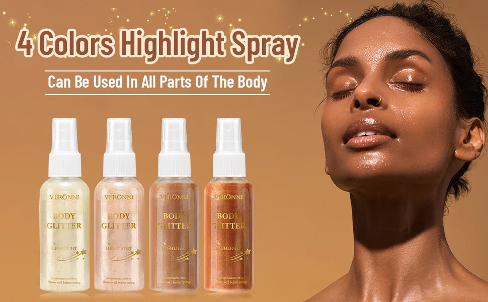 Liquid body highlighting shimmer oil makeup 4 Color Glitter Spray Oil Lotion glow cosmetics Glow Body Glitter Spray Oil Lotion