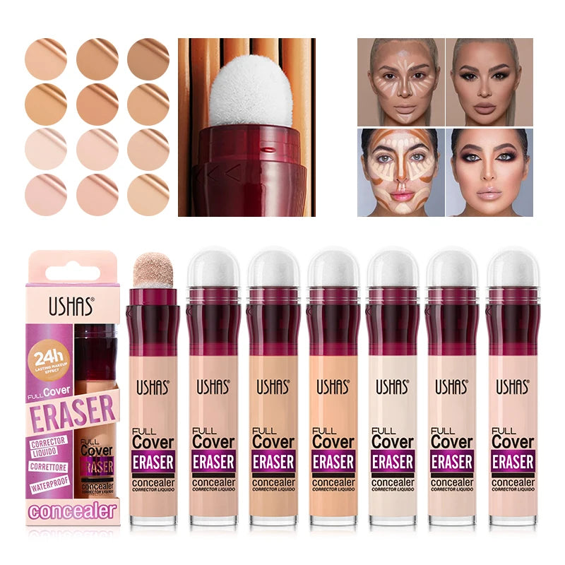 USHAS 12color Sponge Head Concealer For Dark Circles Tears Freckles Corrector Acne High-end Makeup Natural Skin Makeup Cosmetics