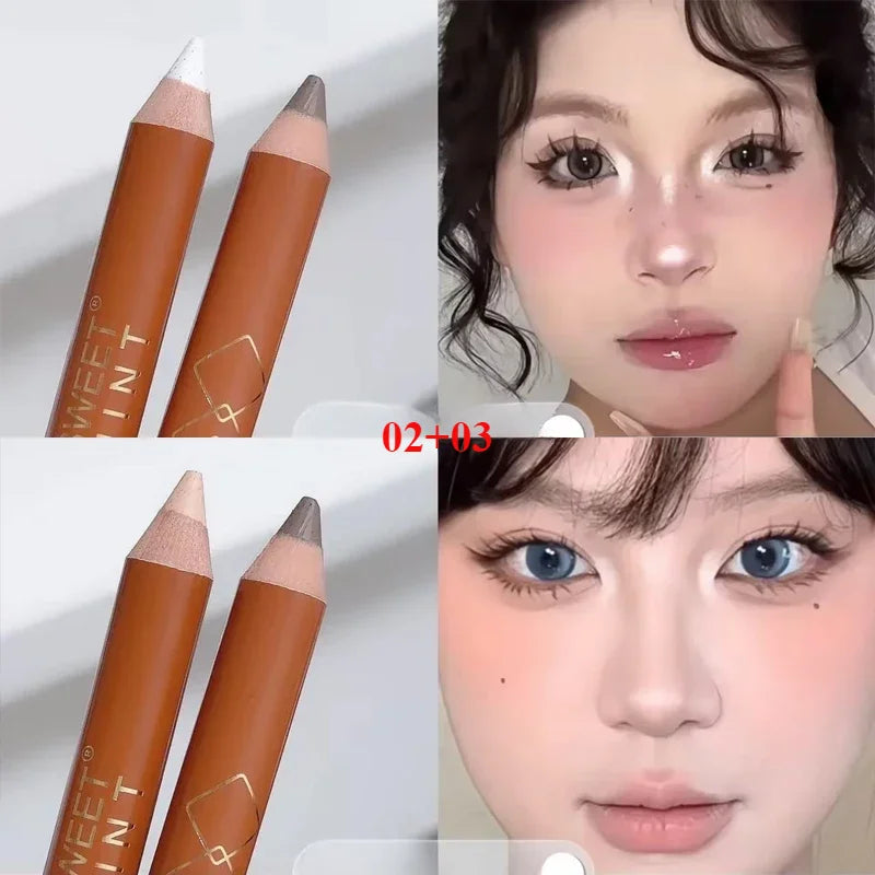 Double Head Face Contour Pen Matte White Highlighting Contour Stick Brightening Skin Tone Concealer Pencil Face Bronzers Makeup