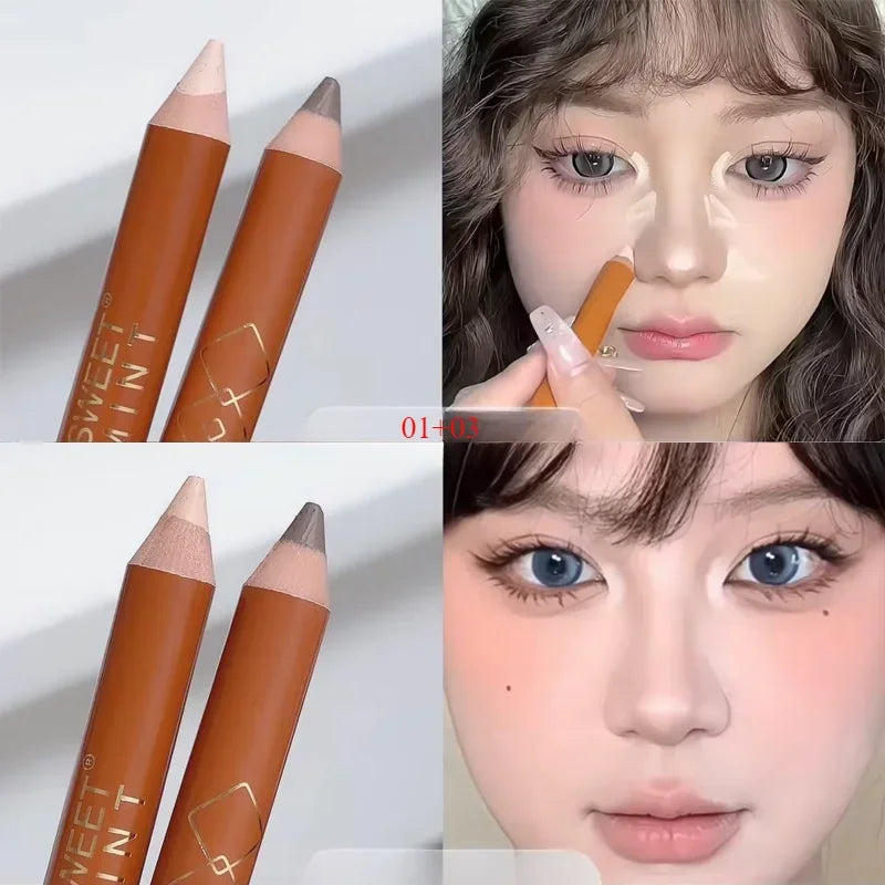 Double Head Face Contour Pen Matte White Highlighting Contour Stick Brightening Skin Tone Concealer Pencil Face Bronzers Makeup